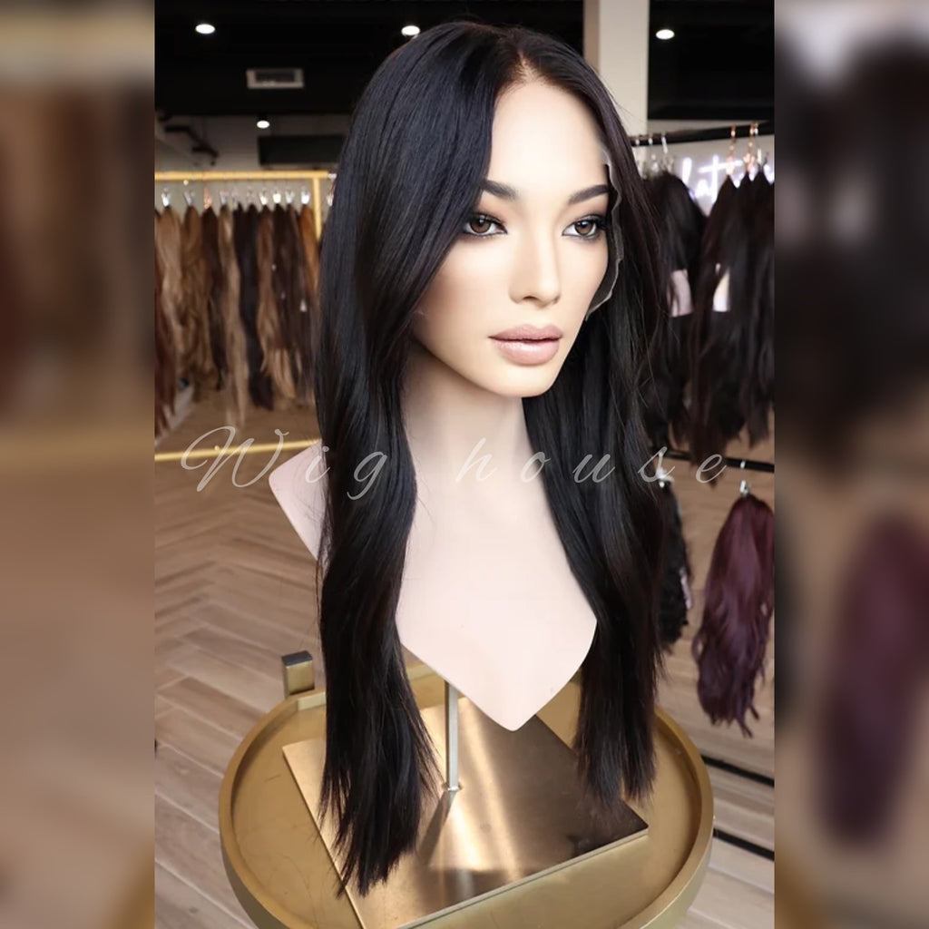 24 inches light density black wig